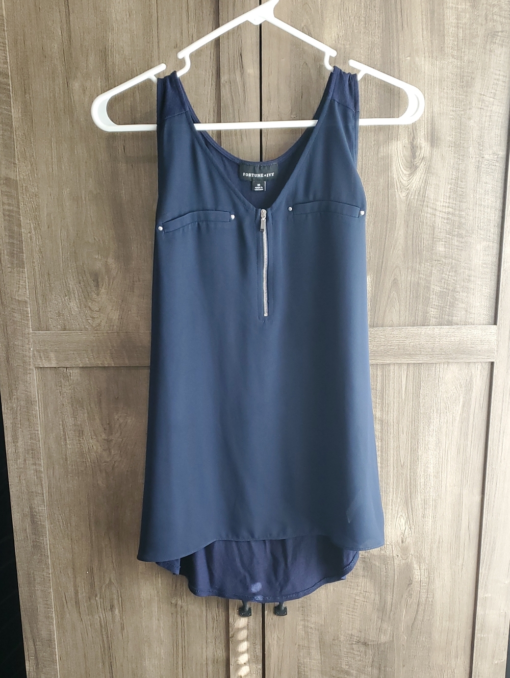 Fortune + Ivy Navy Zip-Front Sleeveless Tank